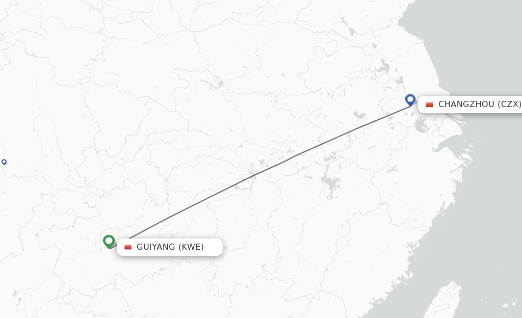 Flights from Guiyang to Changzhou route map