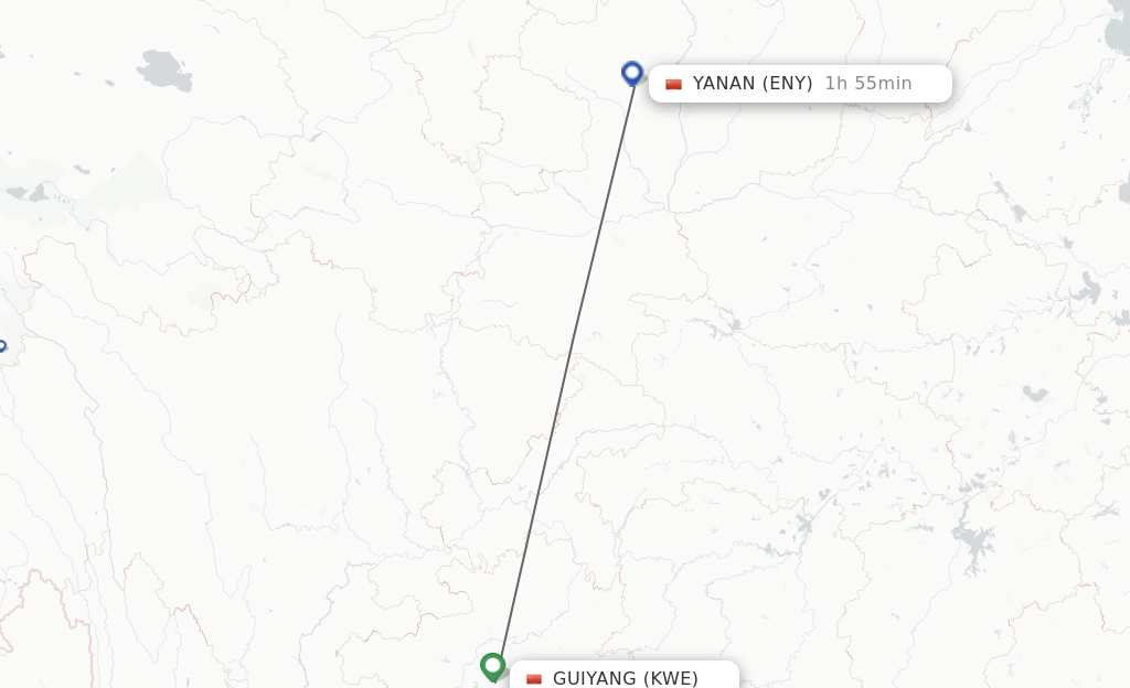 Flights from Guiyang to Yan'an route map