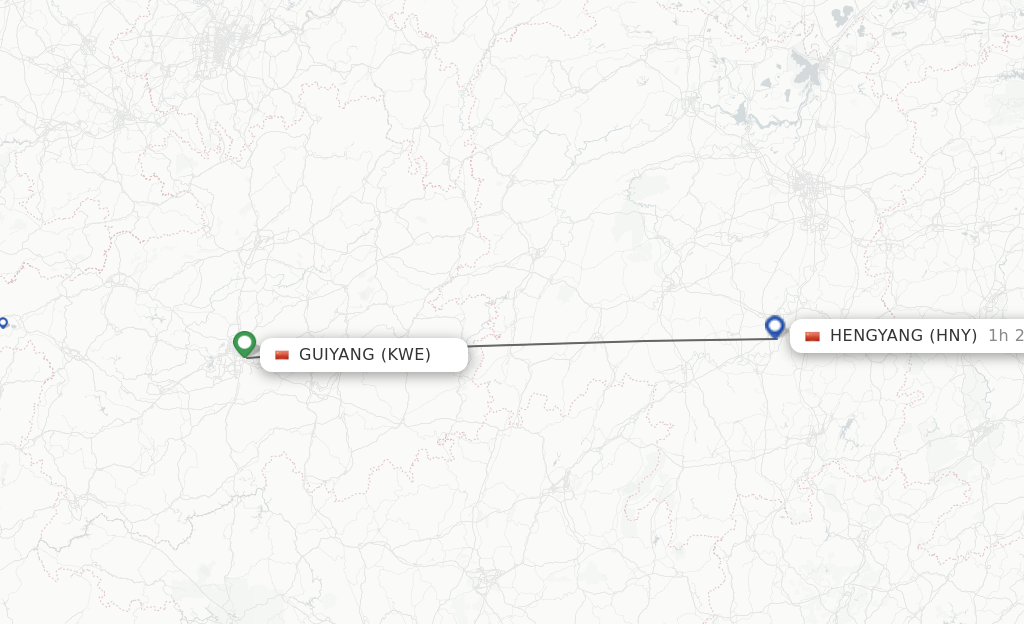 Flights from Guiyang to Hengyang route map
