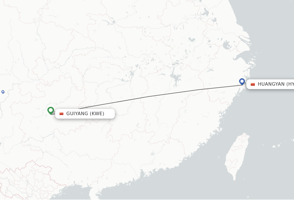 Flights from Guiyang to Taizhou route map