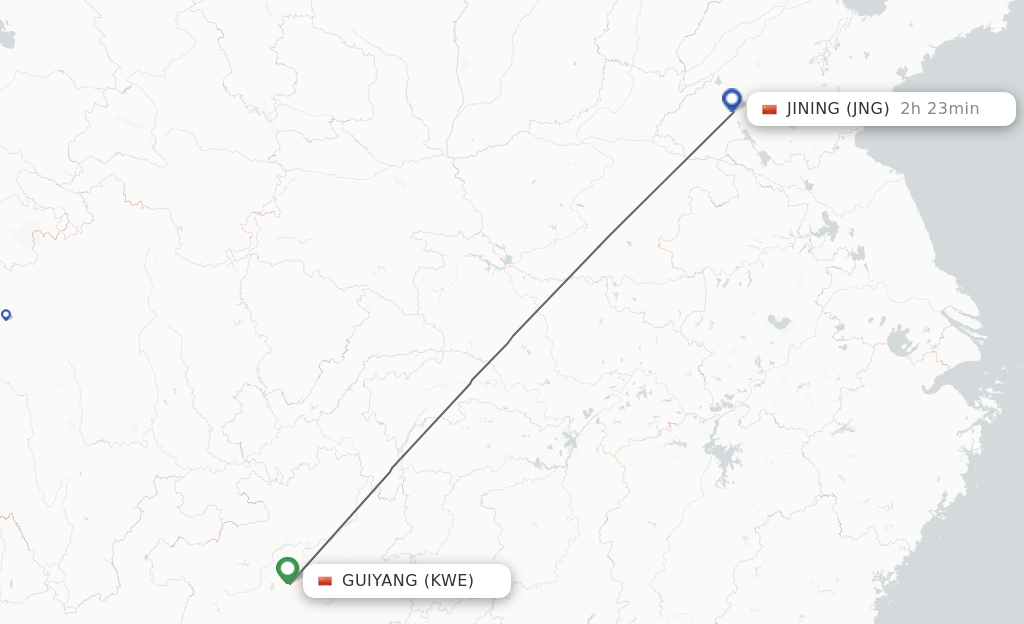 Flights from Guiyang to Jining route map