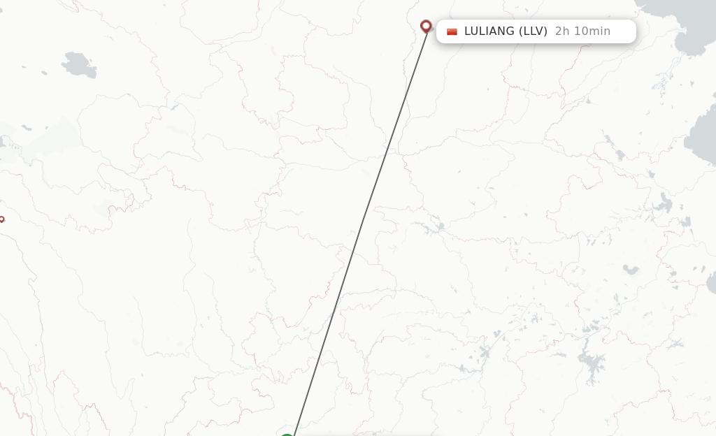 Flights from Guiyang to Luliang route map