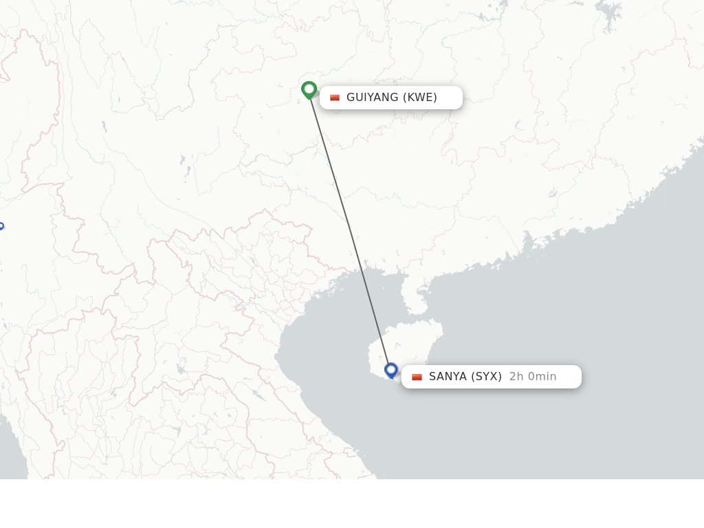 Flights from Guiyang to Sanya route map