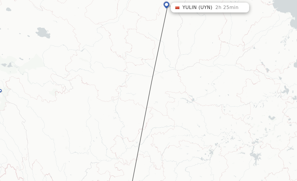 Flights from Guiyang to Yulin route map