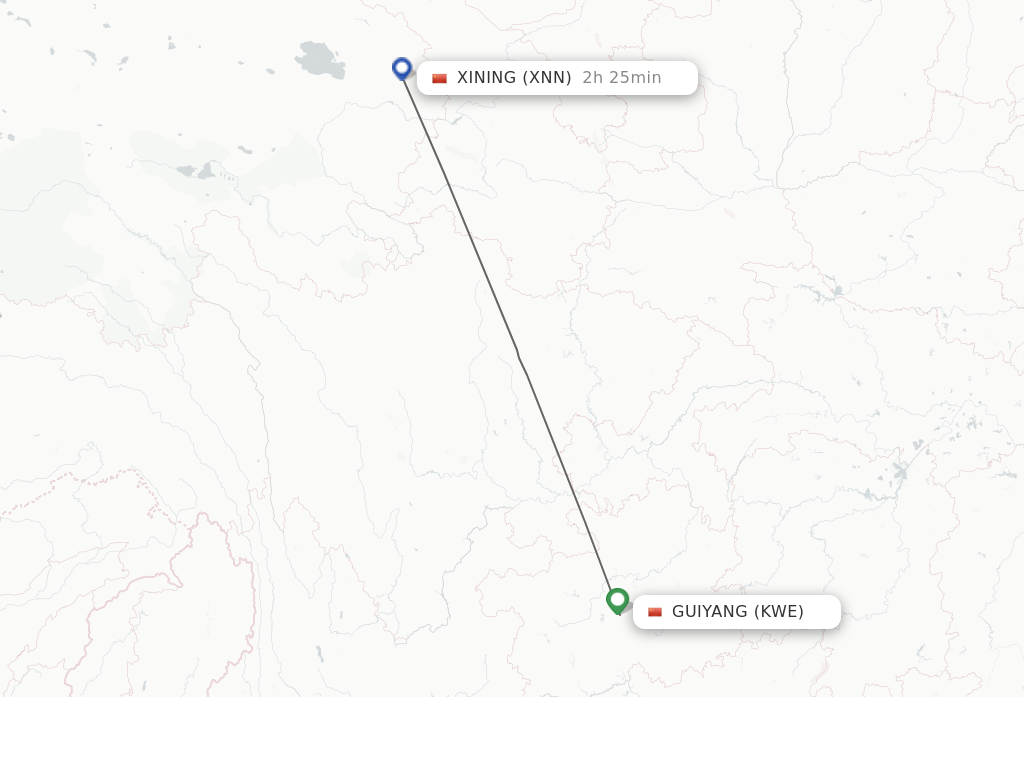 Flights from Guiyang to Xining route map