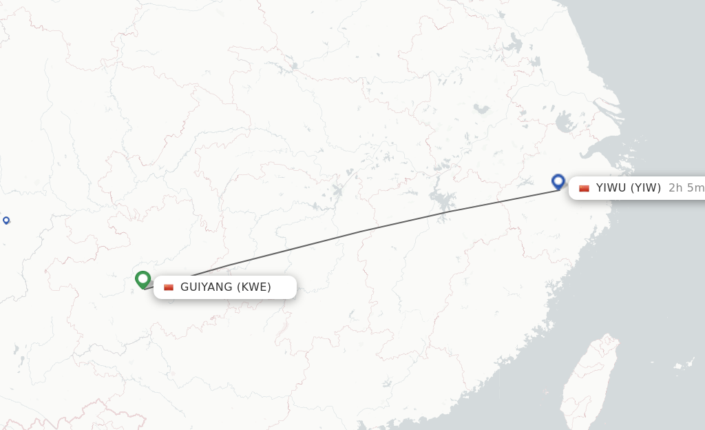 Flights from Guiyang to Yiwu route map