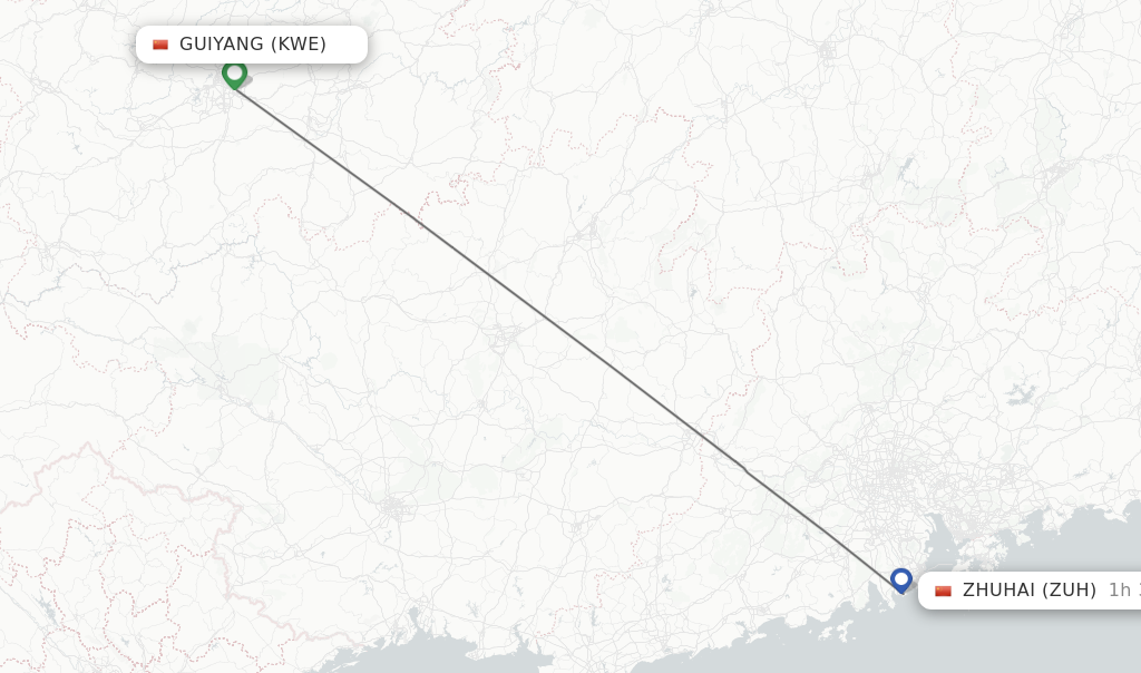 Flights from Guiyang to Zhuhai route map
