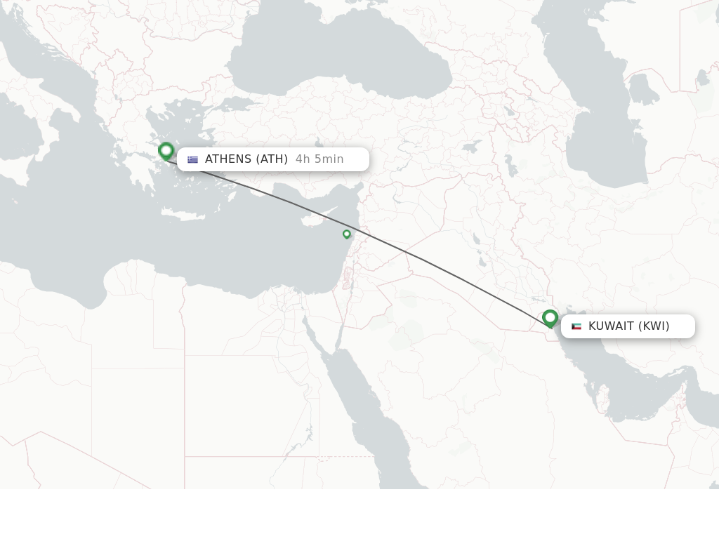 Flights from Kuwait to Athens route map