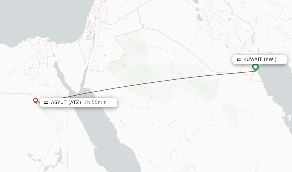 Flights from Kuwait to Asyut route map