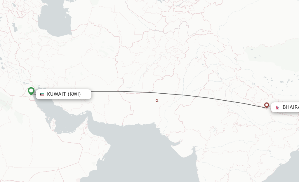 Flights from Kuwait to Bhairawa route map