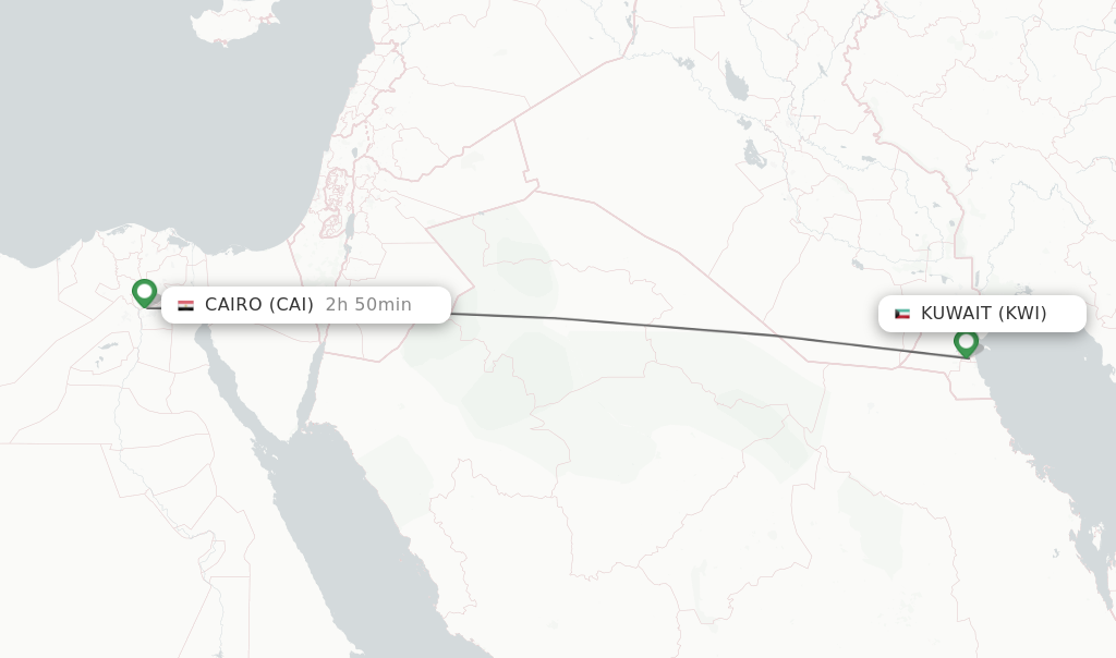 Flights from Kuwait to Cairo route map
