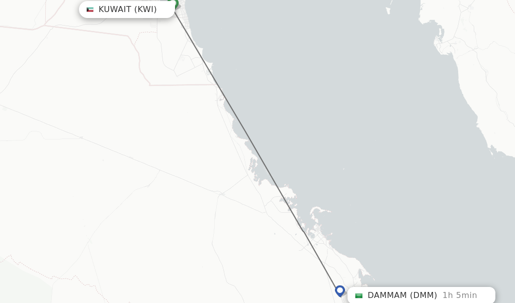 Flights from Kuwait to Dammam route map