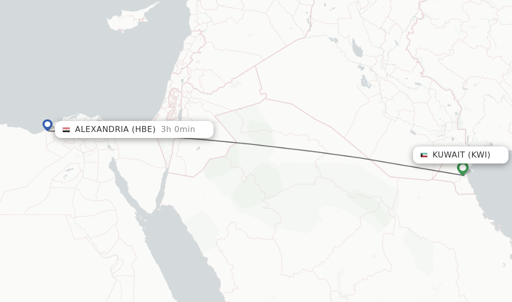 Flights from Kuwait to Alexandria route map