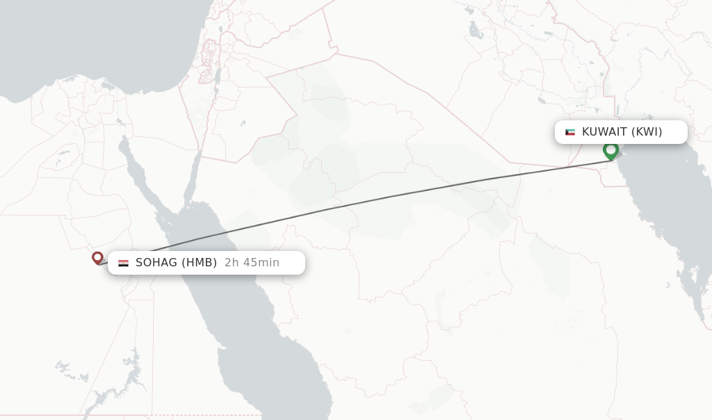 Flights from Kuwait to Sohag route map