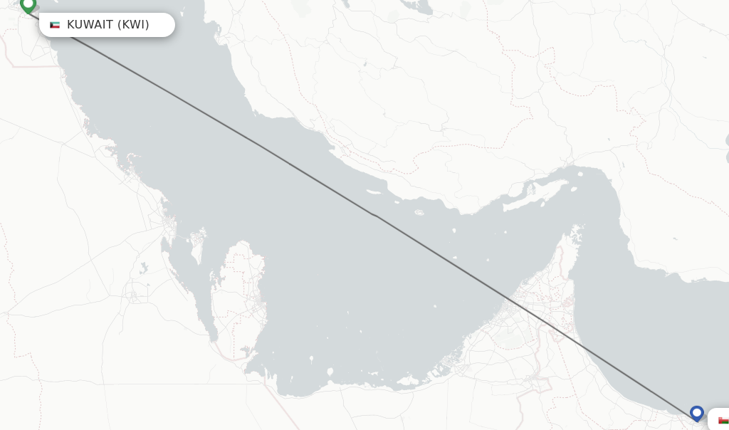 Flights from Kuwait to Muscat route map