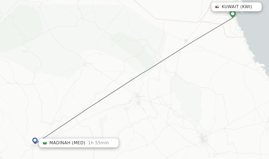 Flights from Kuwait to Madinah route map