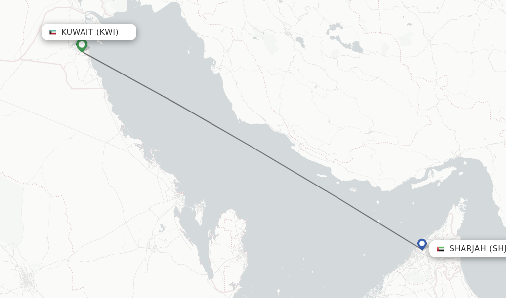 Flights from Kuwait to Sharjah route map