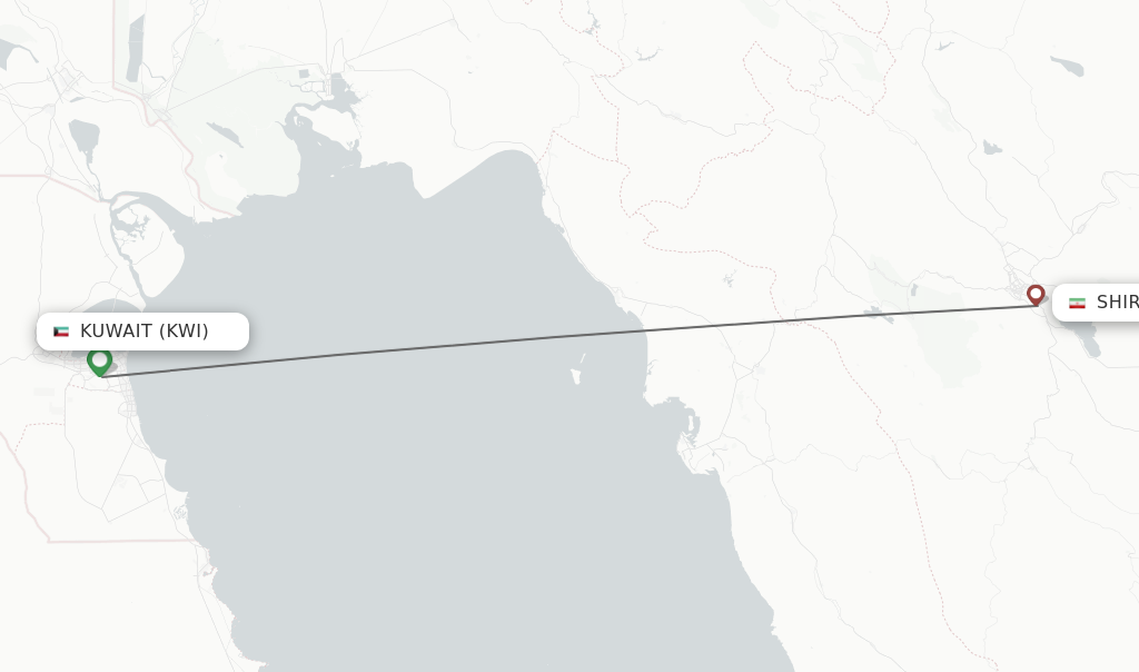 Flights from Kuwait to Shiraz route map