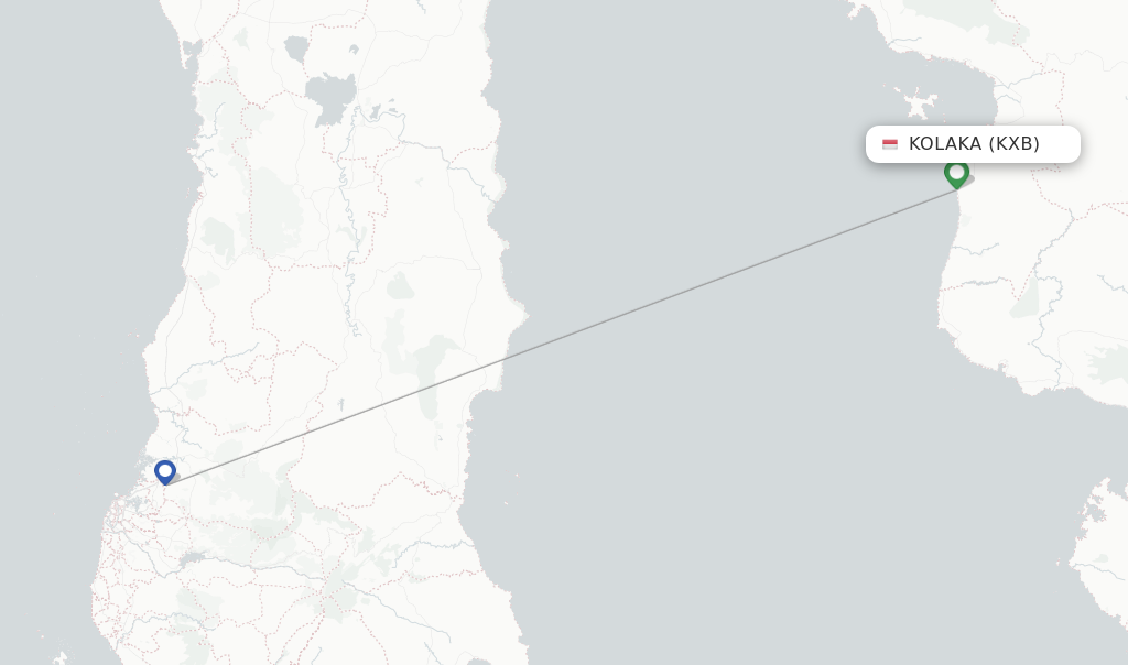 Route map with flights from Kolaka with Wings Air