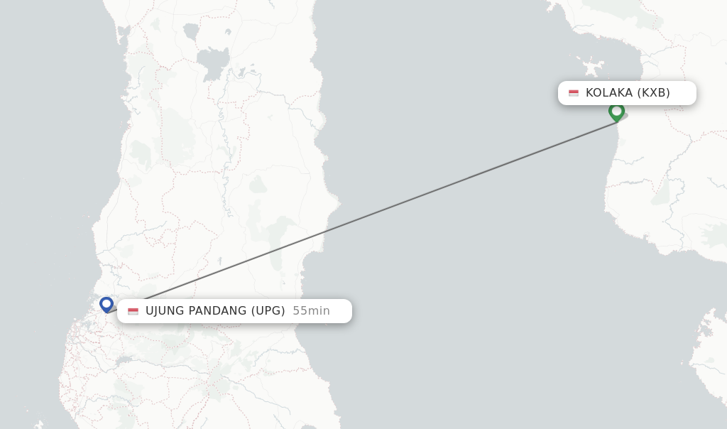 Flights from Ujung Pandang to Kolaka route map