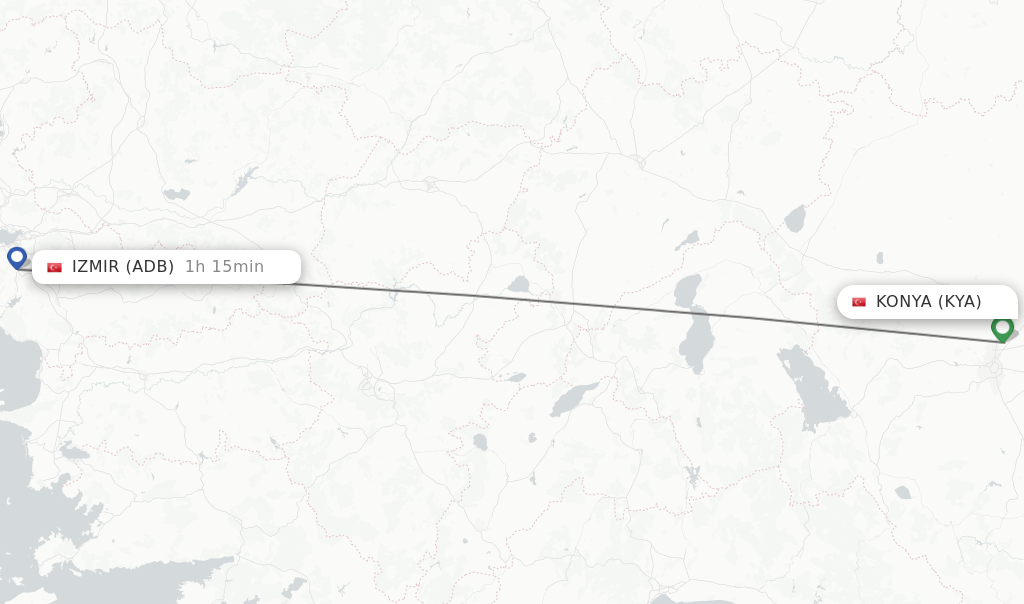 Flights from Konya to Izmir route map