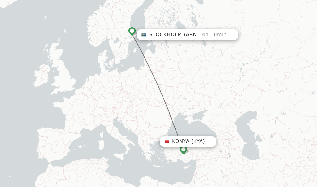Flights from Konya to Stockholm route map