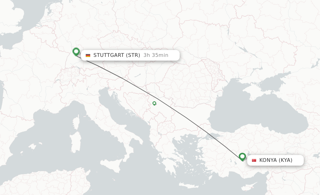 Flights from Konya to Stuttgart route map