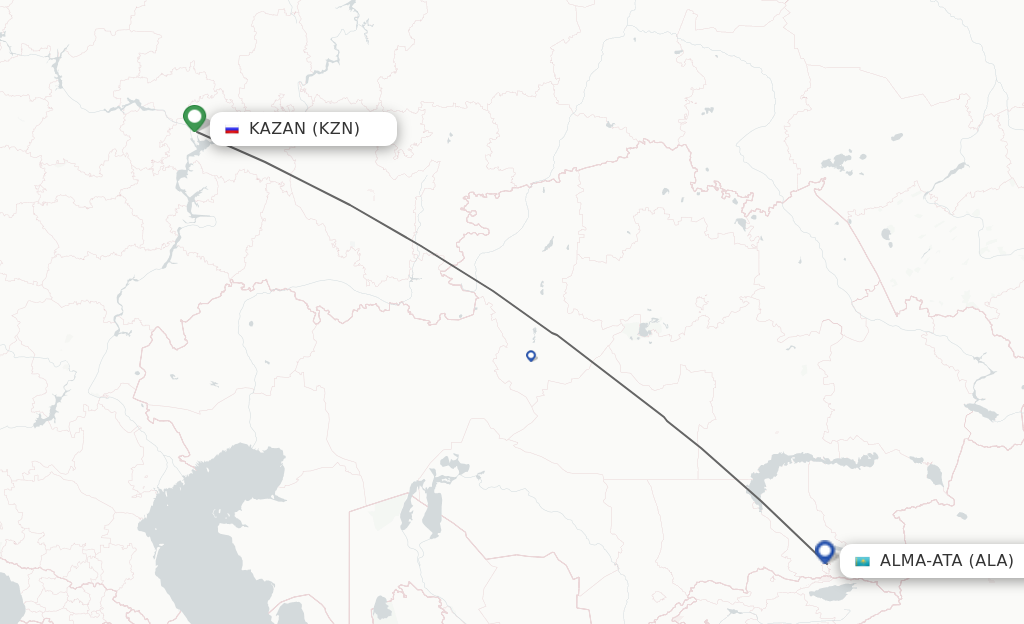 Flights from Kazan to Almaty route map