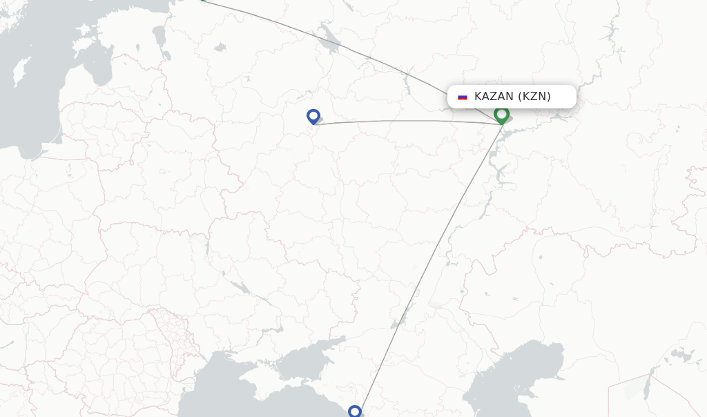 Route map with flights from Kazan with Pobeda