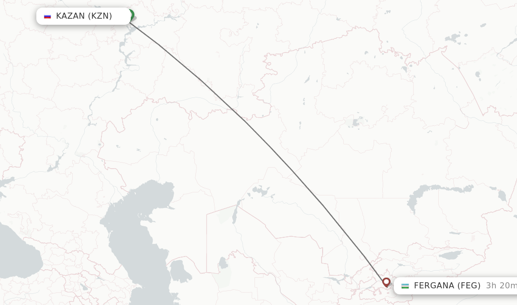 Flights from Kazan to Fergana route map