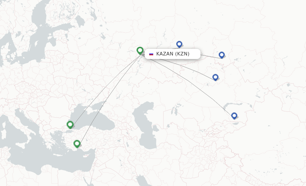 Route map with flights from Kazan with Red Wings