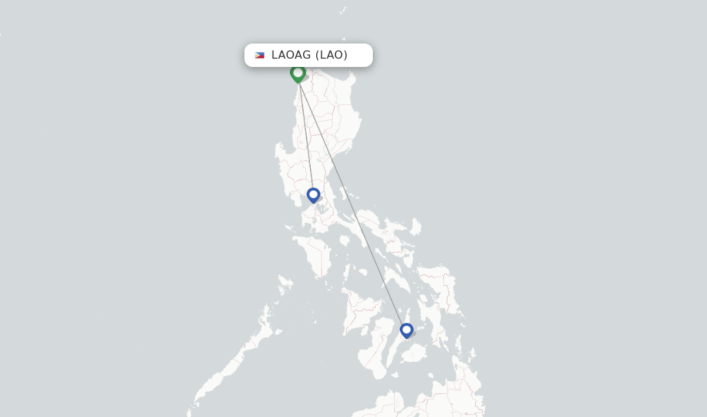 Flights from Laoag to Davao route map