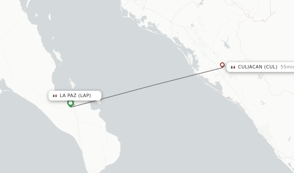 Flights from La Paz to Culiacan route map