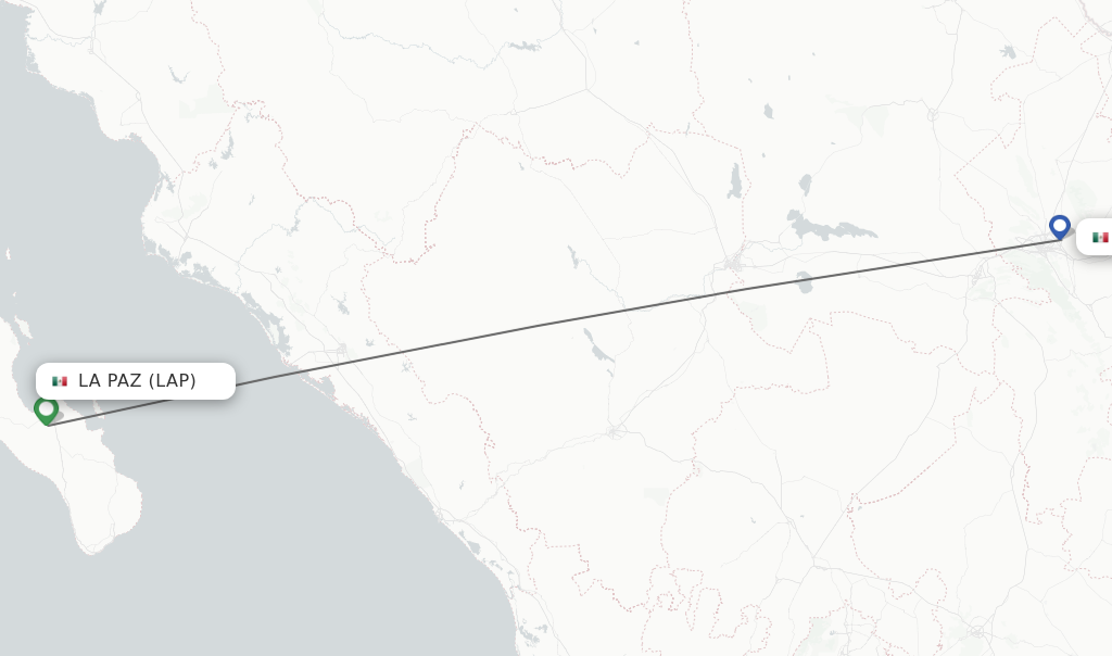 Flights from La Paz to Monterrey route map