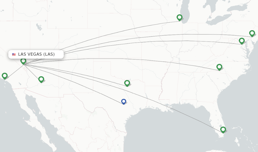 Route map with flights from Las Vegas with American Airlines