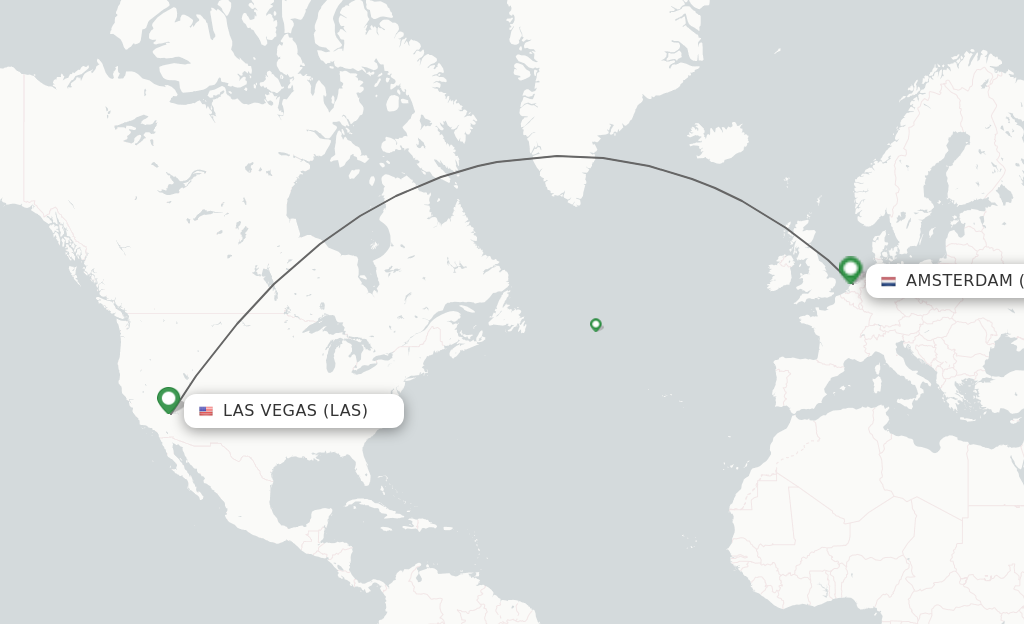 Flights from Las Vegas to Amsterdam route map