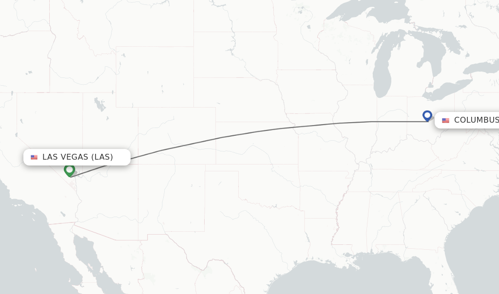 Flights from Las Vegas to Columbus route map