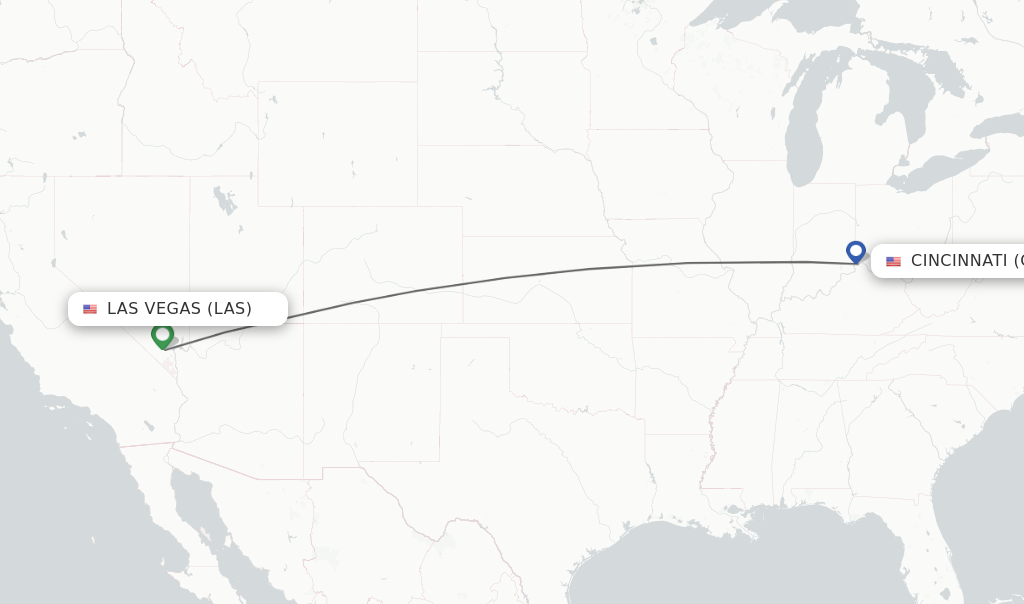 Flights from Las Vegas to Cincinnati route map