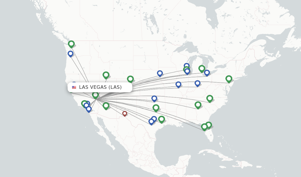 Route map with flights from Las Vegas with Frontier