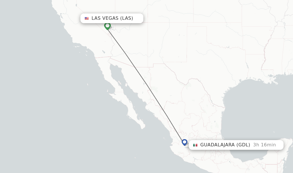 Flights from Las Vegas to Guadalajara route map