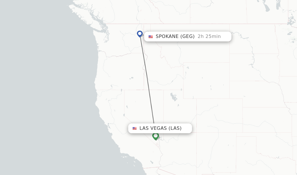 Flights from Las Vegas to Spokane route map