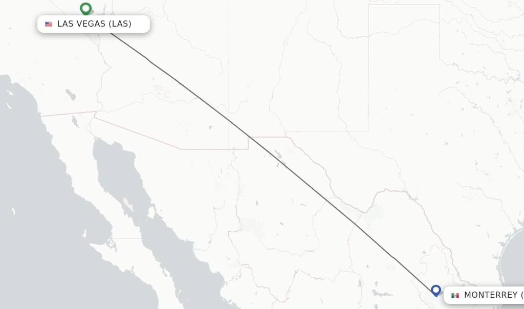 Flights from Las Vegas to Monterrey route map