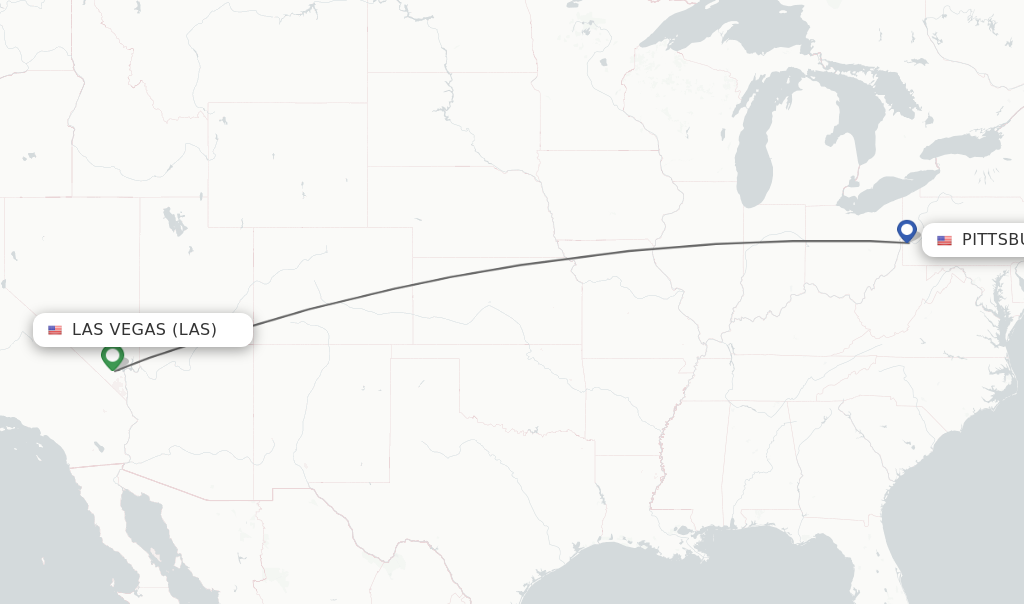 Flights from Las Vegas to Pittsburgh route map