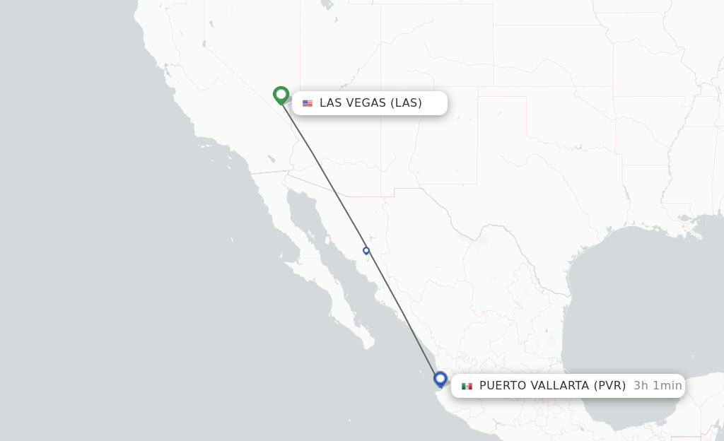 Flights from Las Vegas to Puerto Vallarta route map