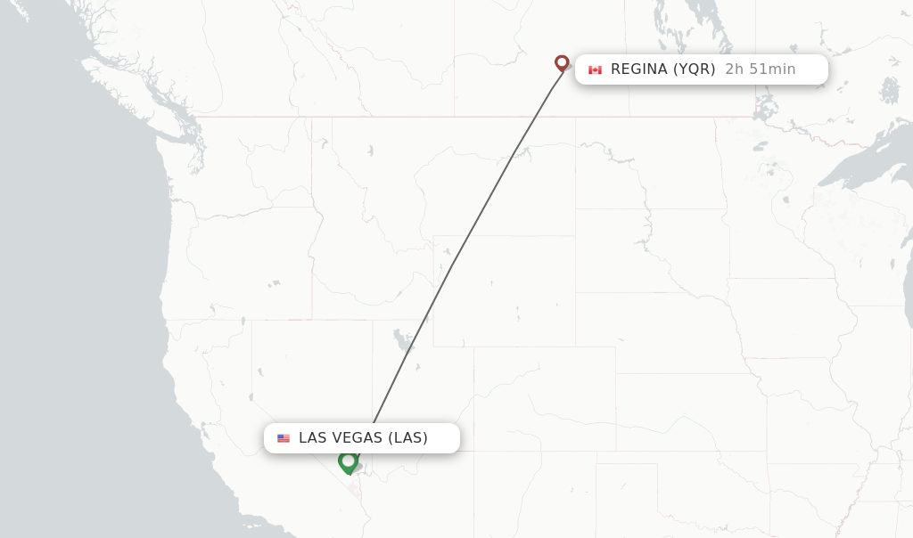 Flights from Las Vegas to Regina route map