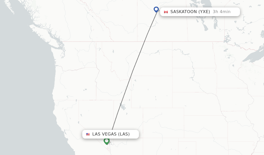Flights from Las Vegas to Saskatoon route map