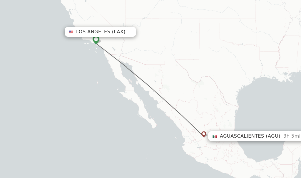 Flights from Los Angeles to Aguascalientes route map