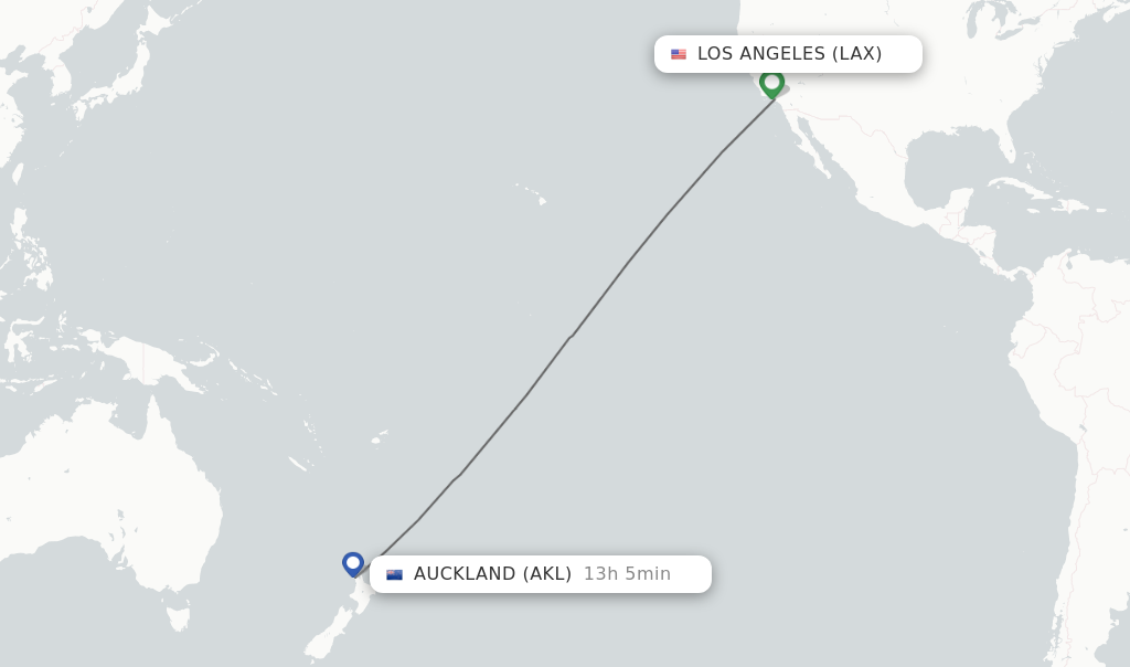 Flights from Los Angeles to Auckland route map