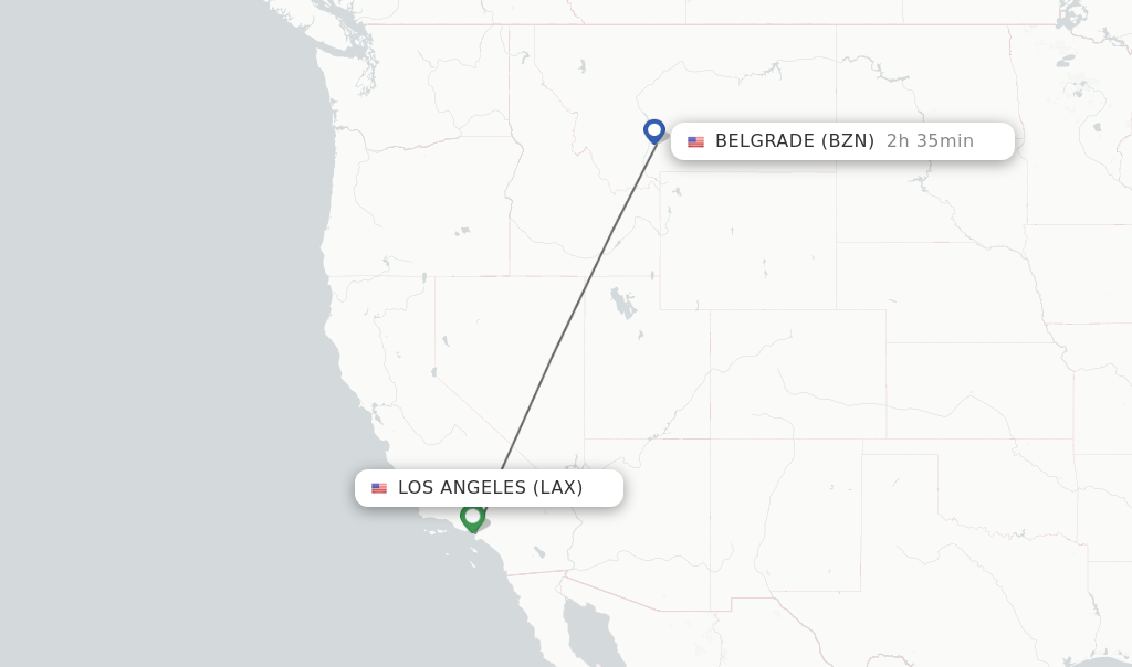 Flights from Los Angeles to Bozeman route map