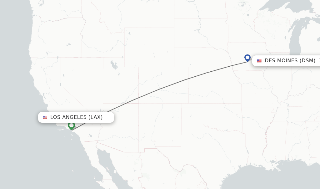 Flights from Los Angeles to Des Moines route map